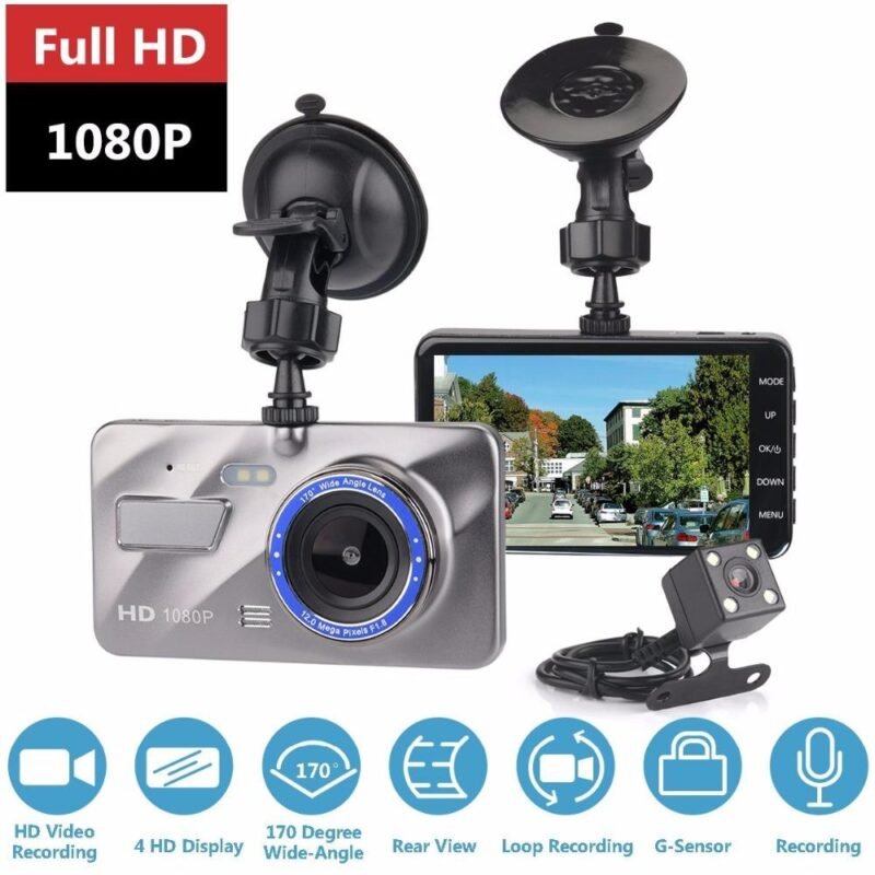 Ultimate Dual Lens Car Dash Cam - Capture Every Moment in Full HD 1080P DVR Camera New Dual Lens Car DVR Camera Full HD 1080P 4 IPS Front